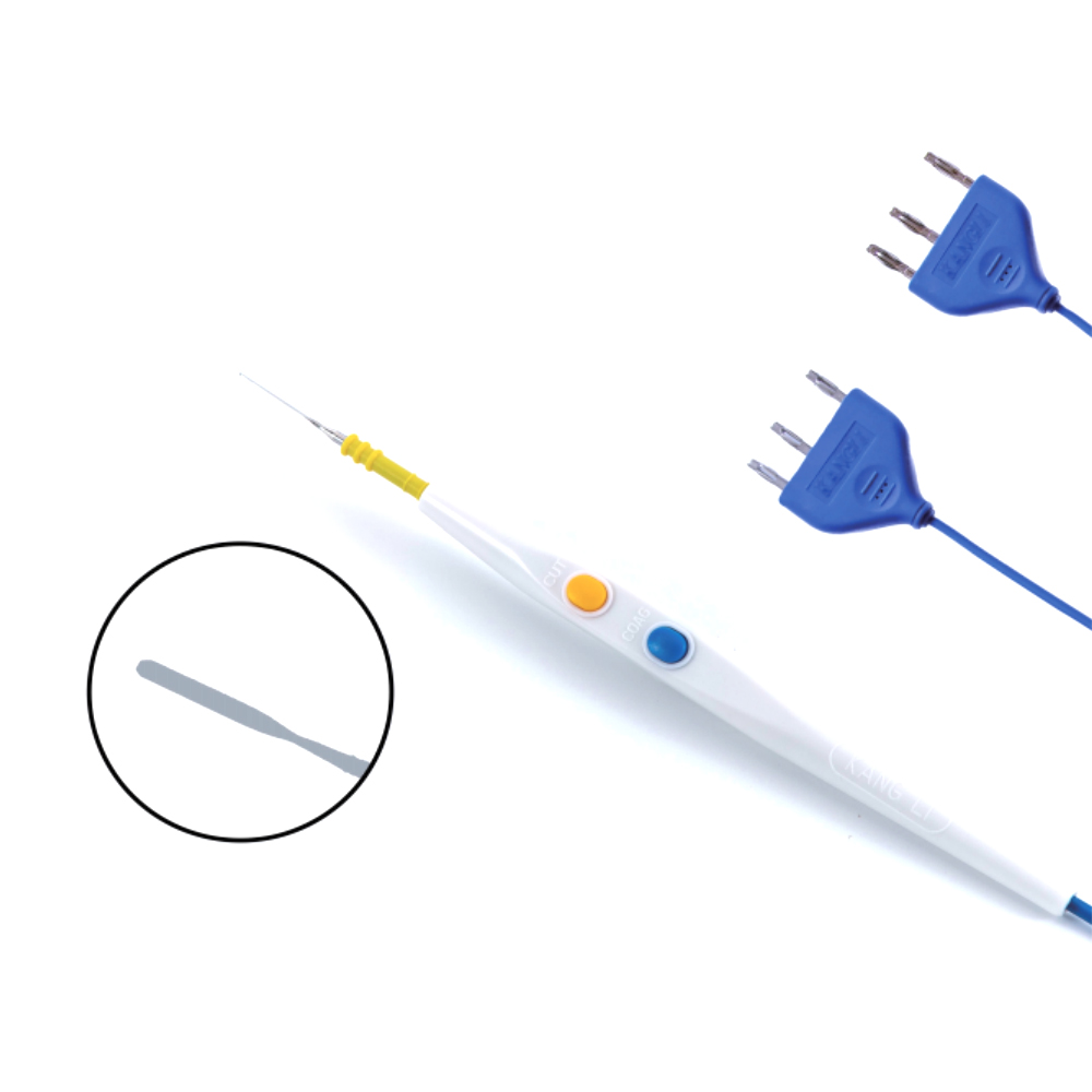 Lápiz de electrodo quirúrgico desechable tipo interruptor manual de acero inoxidable con revestimiento antiadherente de hoja plana de 70 mm