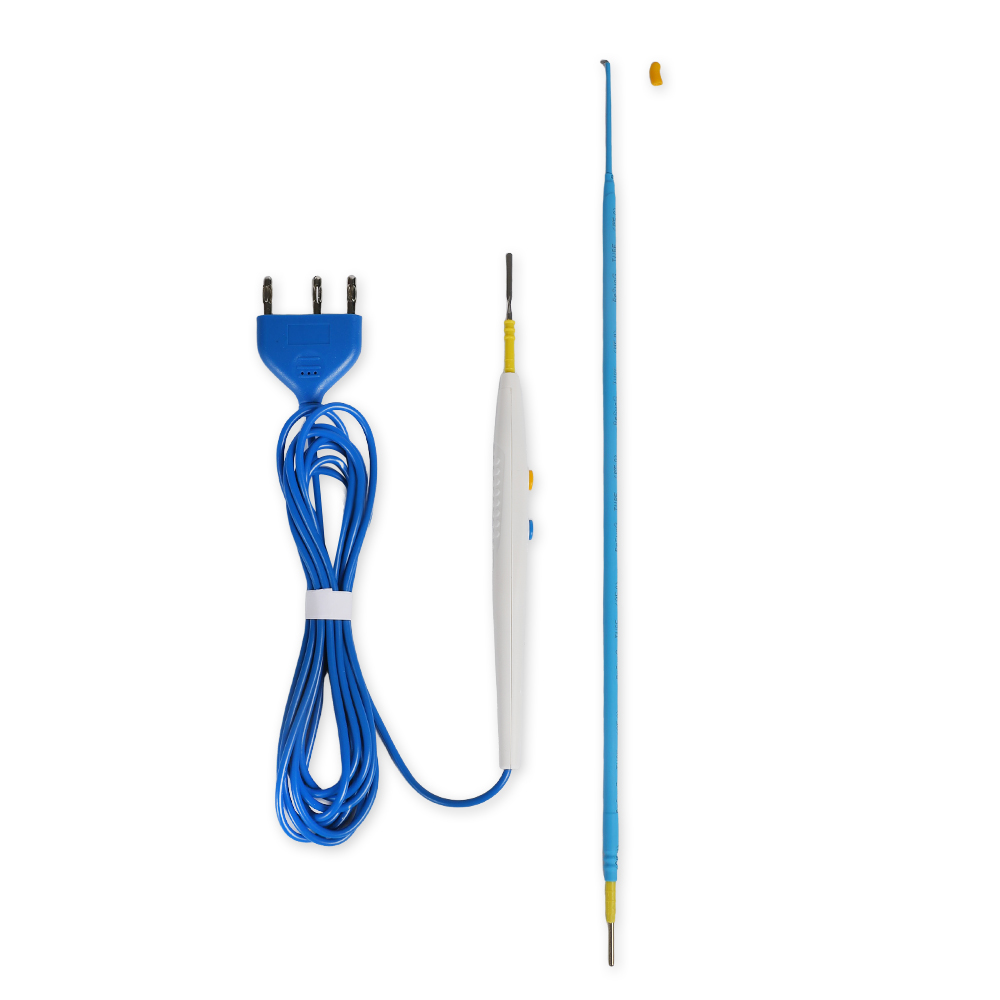 Lápiz de electrodo quirúrgico desechable tipo interruptor manual de acero inoxidable con revestimiento antiadherente y hoja de gancho de 350 mm