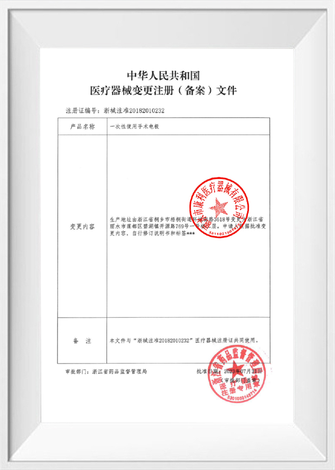 Documentos de registro (presentación) de cambios de dispositivos médicos Documentos de registro (presentación) de cambios de dispositivos médicos